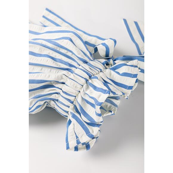 Sky Blue Stripe Knotted Bracelet Sleeve Notched Mini Dress - Size US 16-18 - Picture 7 of 9